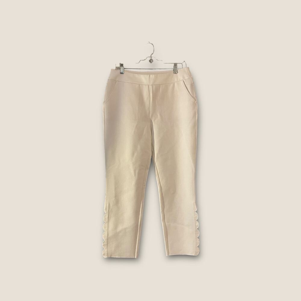Soft Surroundings Sadie Pants Women's M White Scalloped Detail Skinny Fitted